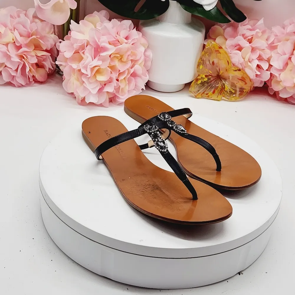 Badgley Mischka Jeweled Flats Shoes Thongs Leather Black Sz 9 - Image 11