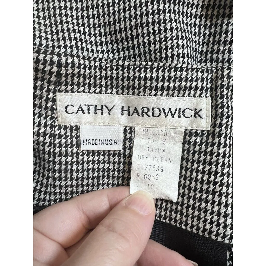 Cathy Hardwick Women's Vintage Houndstooth‎ Midi Pencil Skirt Rayon Size 10 USA Black - Image 4