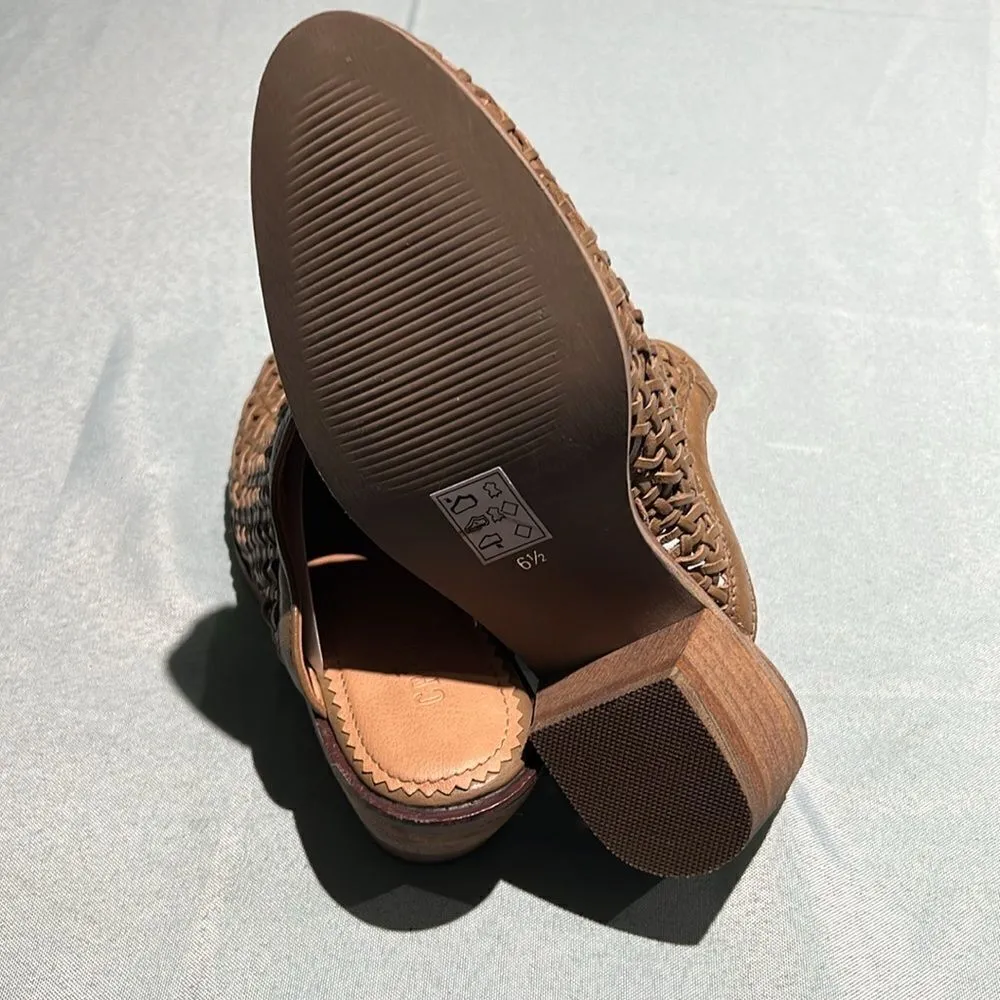 Crevo Anthropologie Neva Woven Leather Mules Stacked‎ Heel Women’s Size6.5 B53 Brown Size 6.5 - Image 8