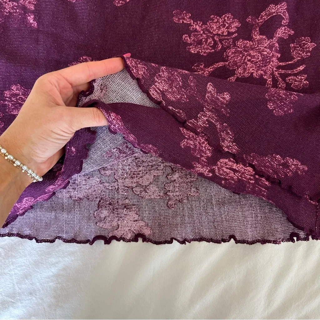 NEW FP free people poppy floral mesh knit mini skirt layered plum - Image 5