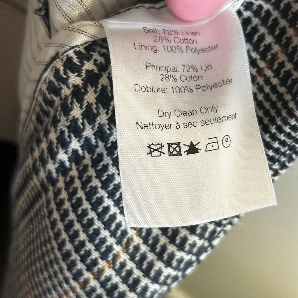 Veronica Beard Gemini Straight Leg Linen Trouser Pants Size 8 Houndstooth Plaid - Image 9