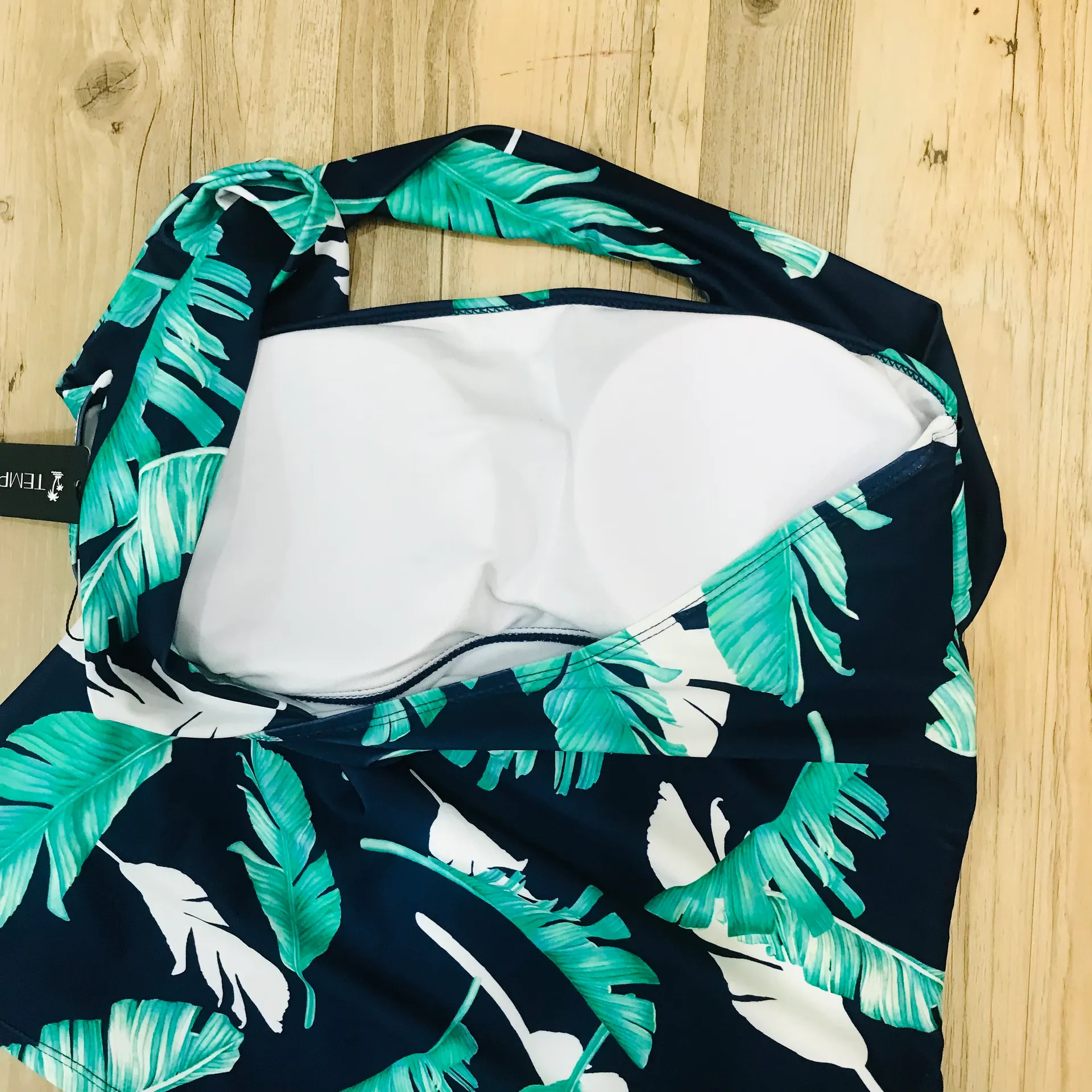 NWT Tempt Me Two Plam leaf Piece Tankini Bathing Suits One Shoulder sz XL. - Image 9