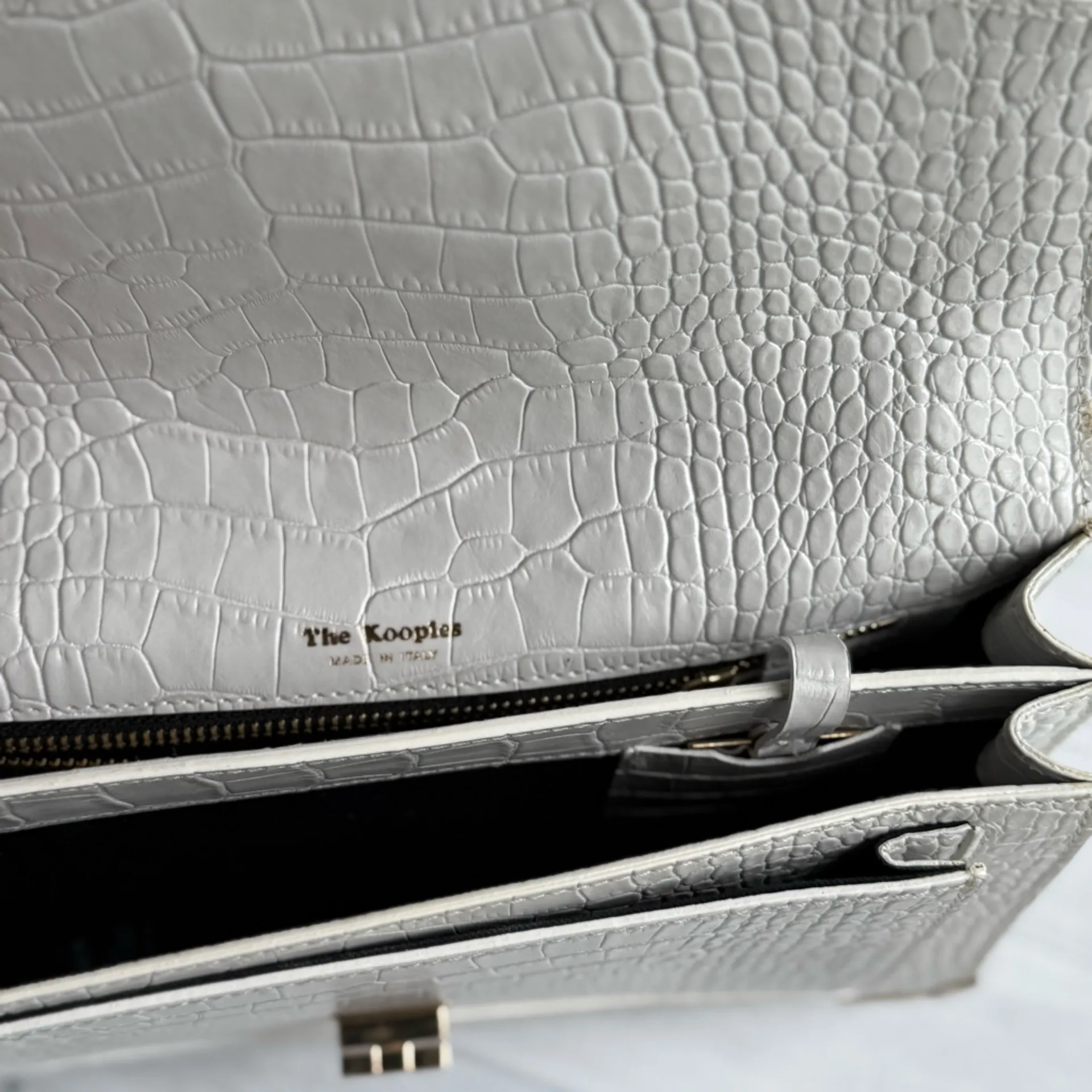 The Kooples Emily Crocodile-Effect Bag in White - Image 4
