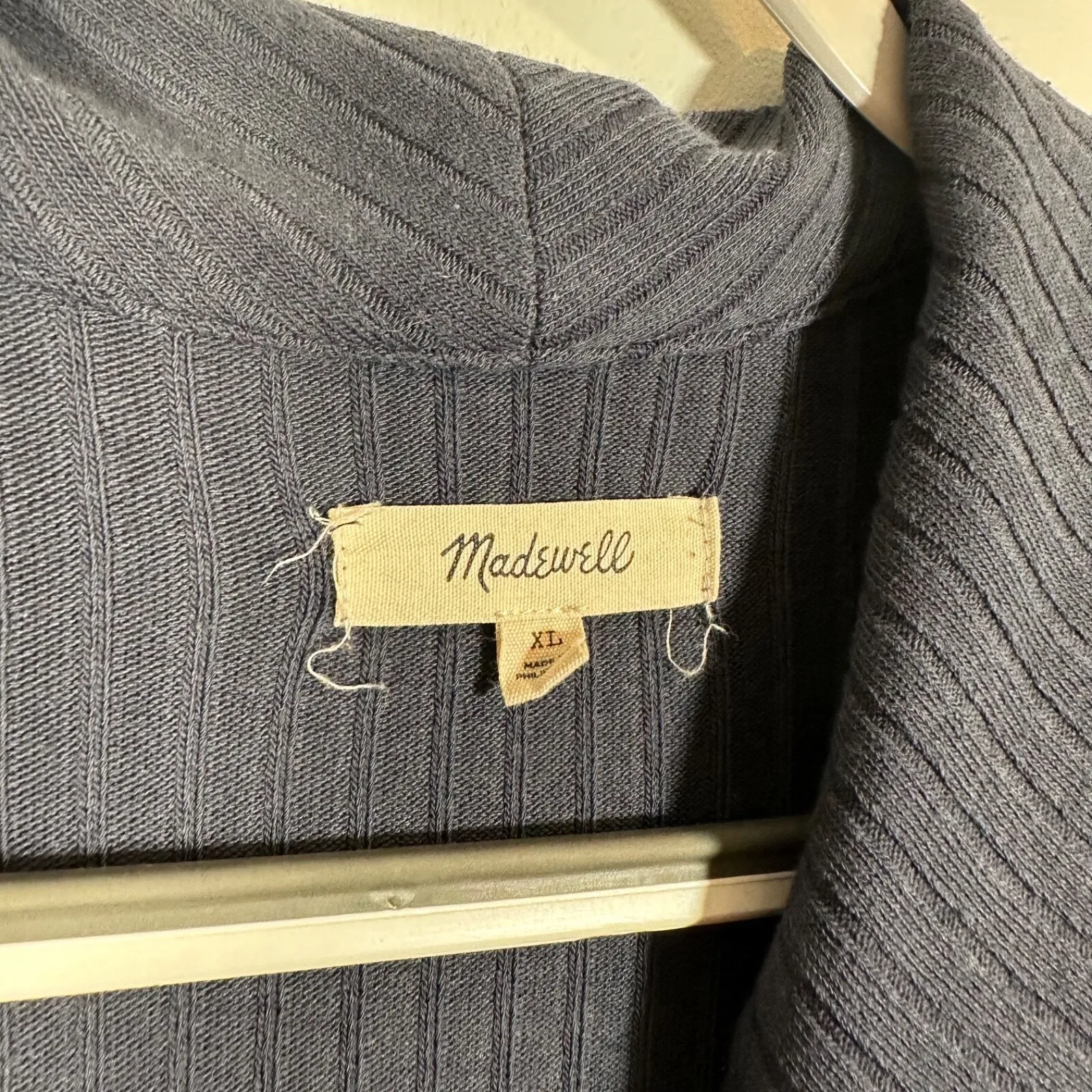 Madewell Button-Front Midi Shirtdress Women's XL Blue Ribbed Knit NH091 - Image 4