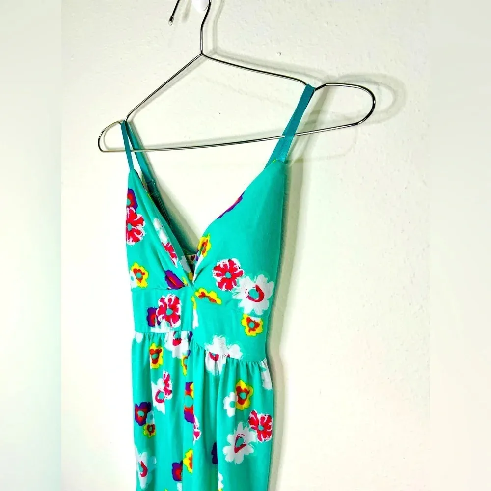 Derek Heart Mint Green and Floral Midi Dress with Tie Around Size Small - Image 3