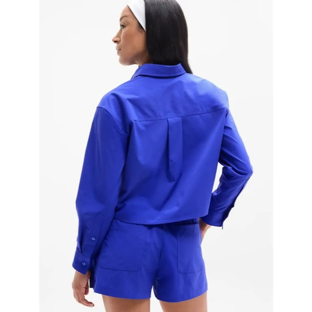 Athleta L Midday Cropped Poplin Shirt Varsity Blue Large - Image 2