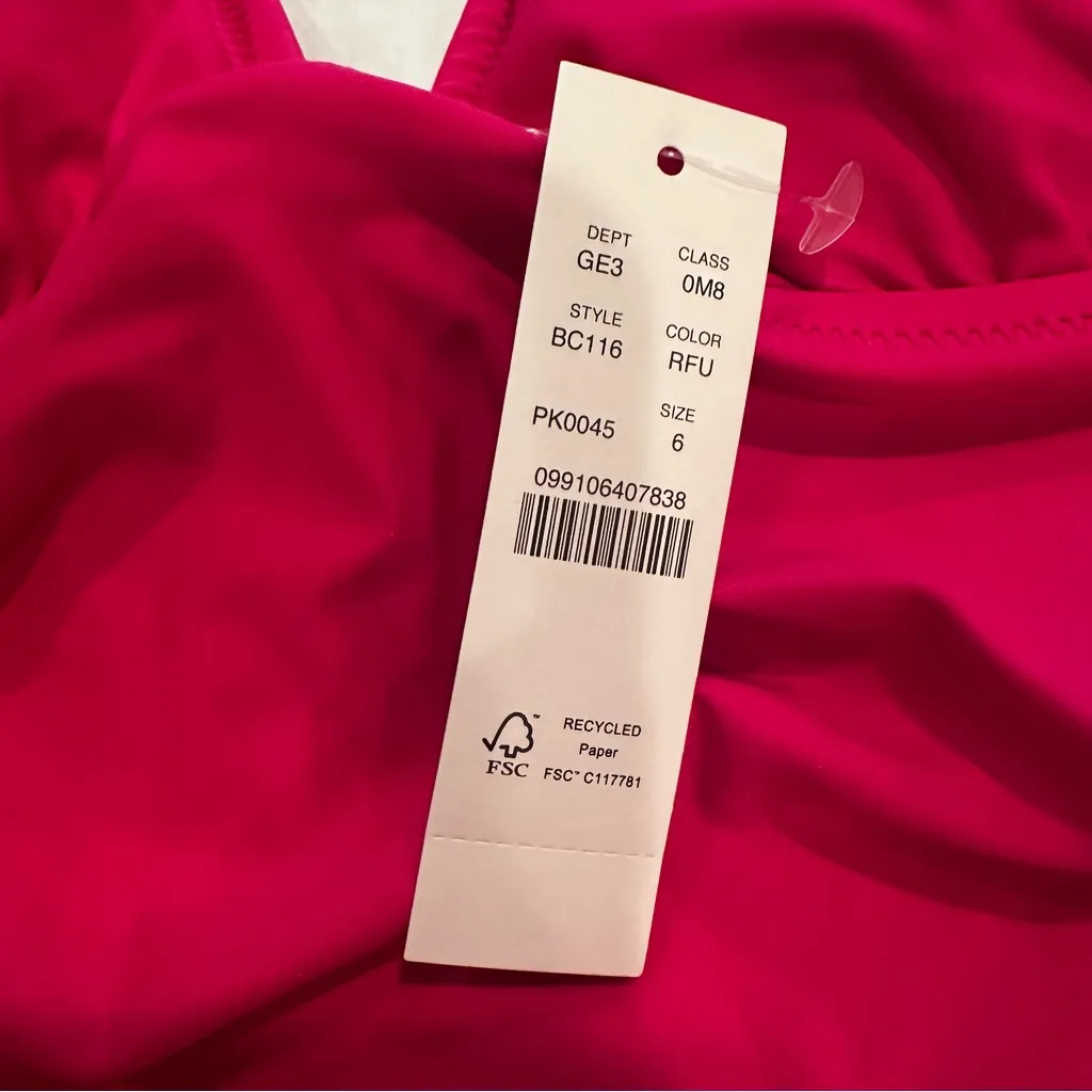 J. CREW Ruched V-Neck One Piece Swimsuit Women's 8 Radiant Fuchsia BC116 Beach‎ - Image 6