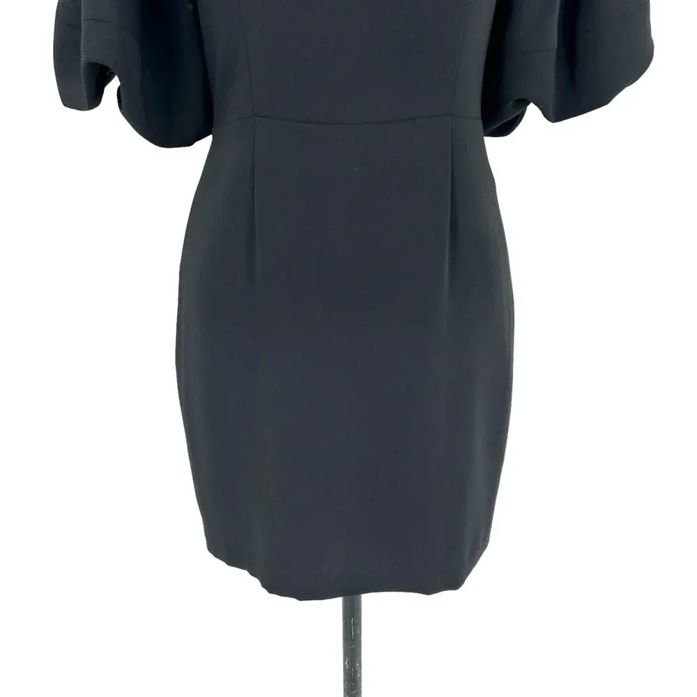 Amanda Uprichard Norelle Dress Mini Short‎ Puff Sleeve V-Neck Black Size Small - Image 5