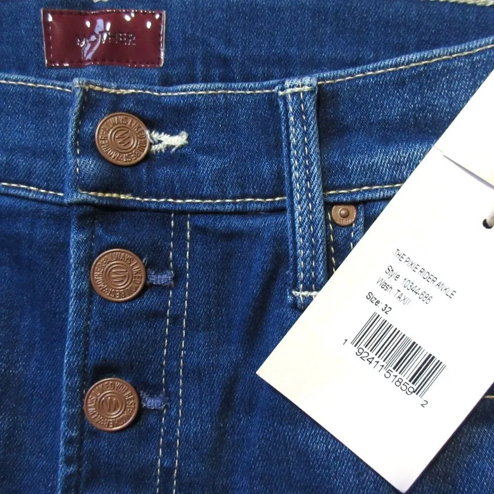 NWT Mother Pixie Rider Ankle in Taxi! Stretch Straight Crop Jeans 32 Blue - Image 4
