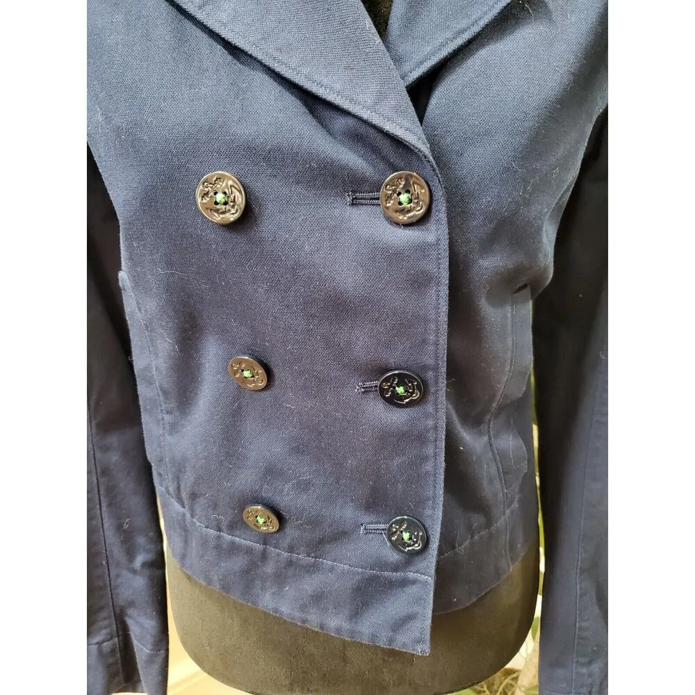 Isaac Mizrahi Women's Blue Cotton Double Breasted Long Sleeve Jacket Blazer 12 - Image 4