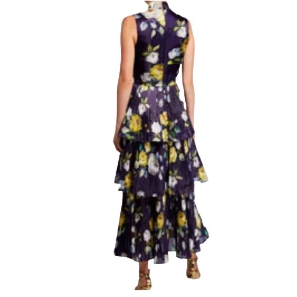 Flor Et.al High neck tiered liquid floral organza dress size 10 New Purple - Image 3