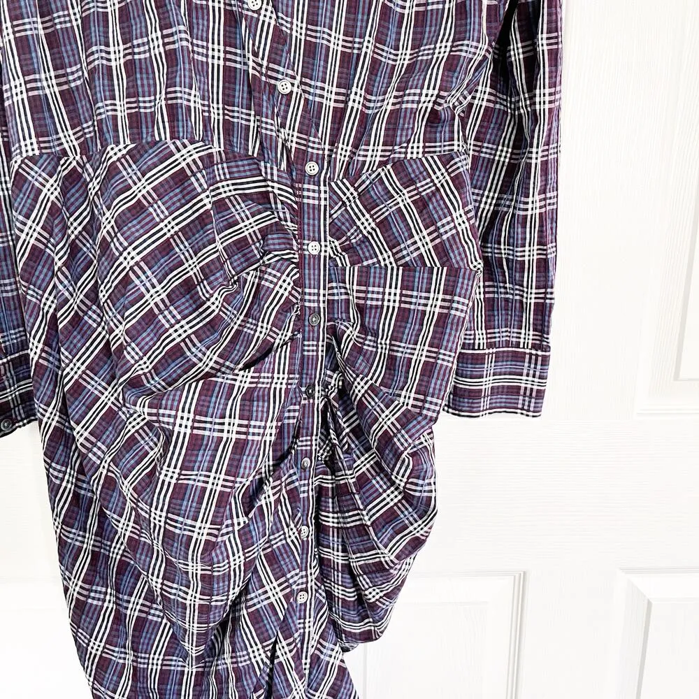 Veronica Beard Calvert Plaid Button-Front Ruched Shirtdress - Image 5