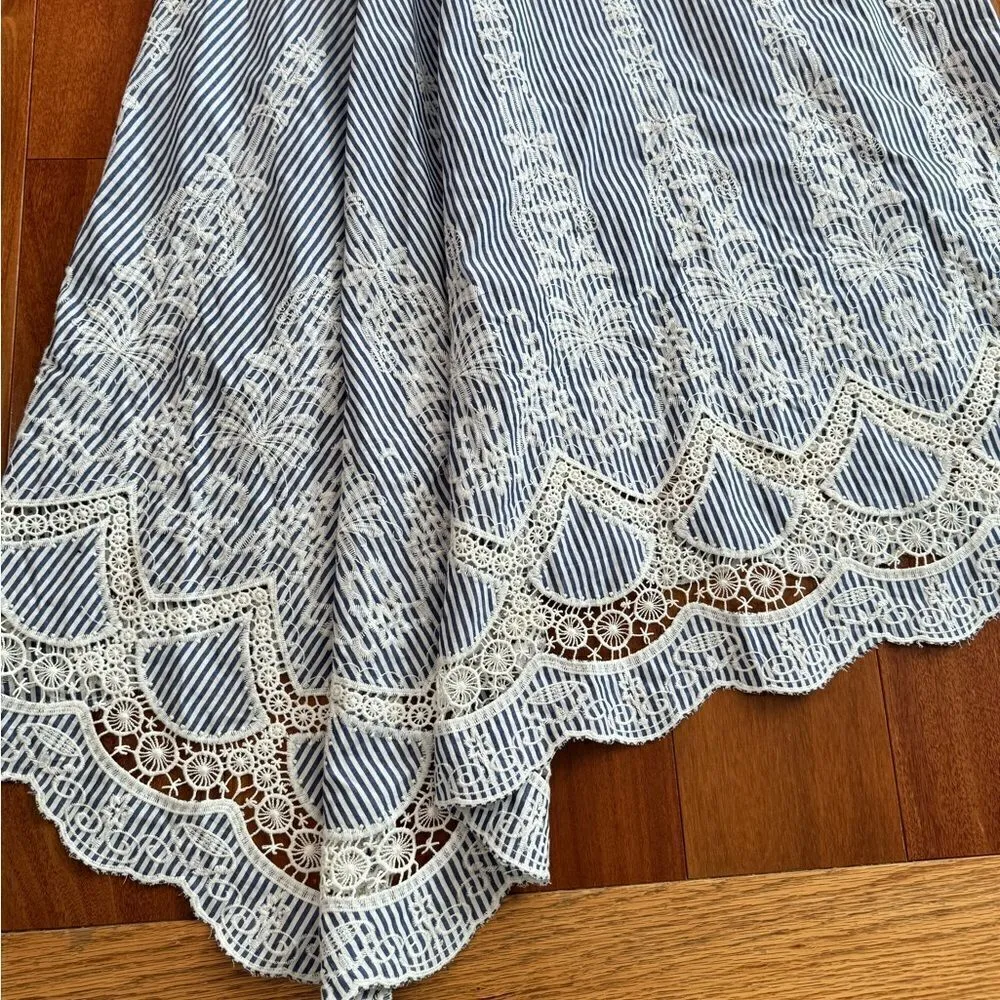 BCBGMAXAZRIA NWOT  BCBG One Shoulder Embroidered Stripe Dress Blue Combo Size 14 - Image 12