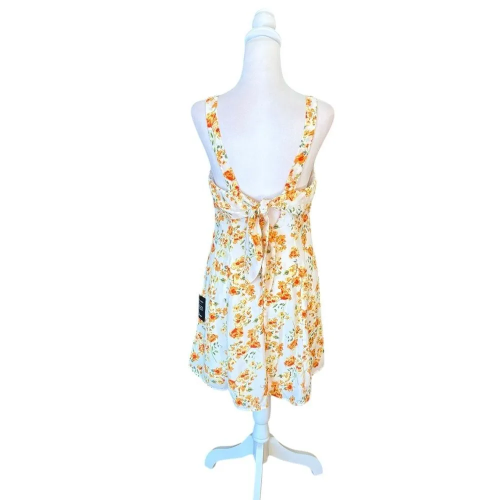 Lulus Day Date Tie Back White Orange Floral Mini Dress Womens Size Large New - Image 5