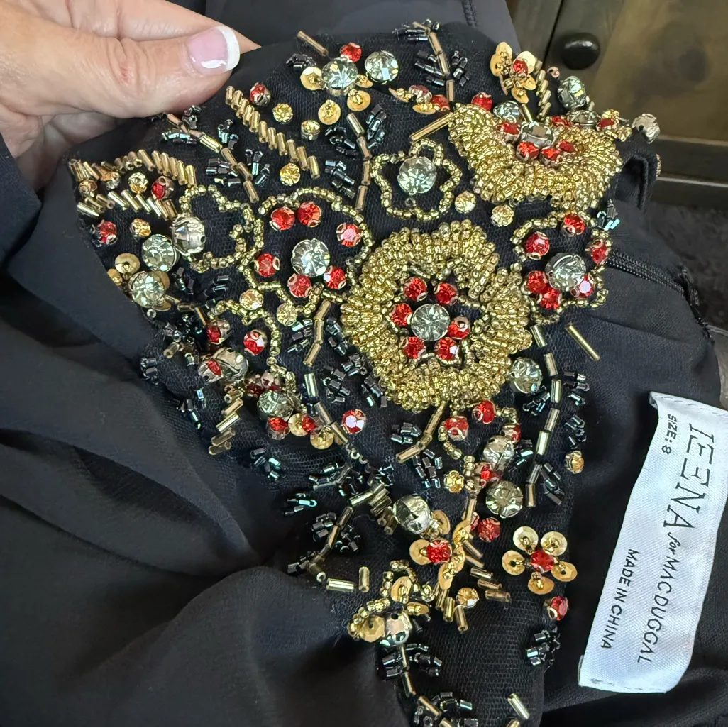 NWT Mac Duggal 55694 Embellished Black Blouson Sleeve Formal Evening Gown Sz‎ 8 - Image 4