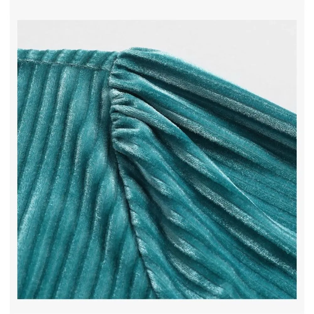 NEW V Neck Long Sleeve Velvet Ribbed Mini Dresses XL No BELT - Image 5