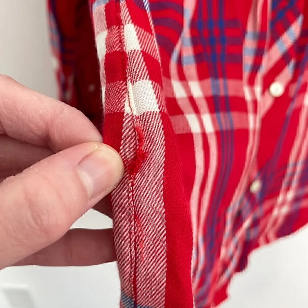 TALBOTS Red White Blue Plaid Long Sleeve 100% Rayon Button Down Shirt / Tunic S - Image 8