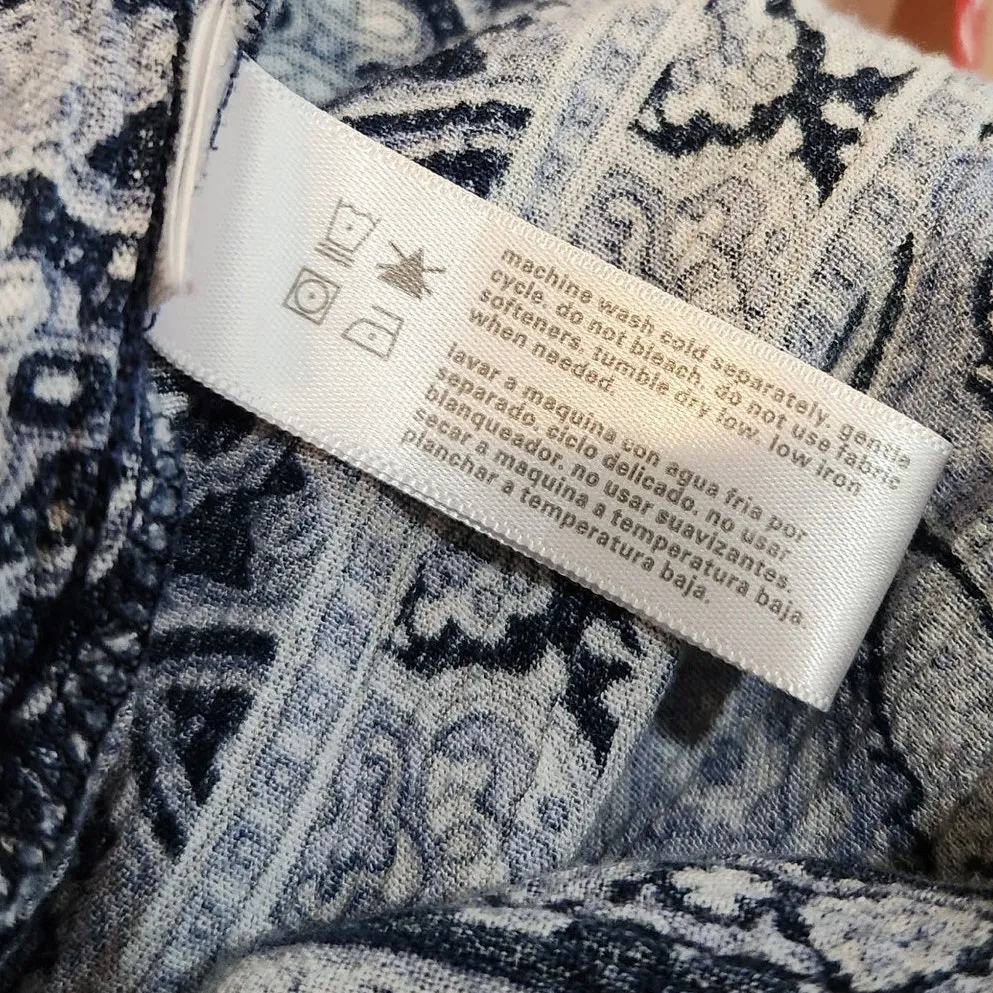 Three Dots Blue Paisley Printed Smocked Lounge Pull On Wide Leg Pants Medium - Image 9