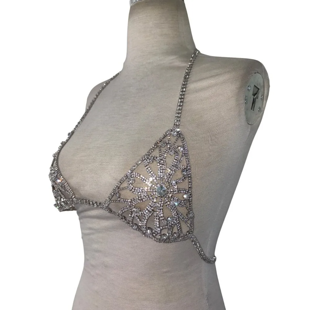 8 Other Reasons Bra Top in Silver One Size New Womens Chainmail Crystal top - Image 5