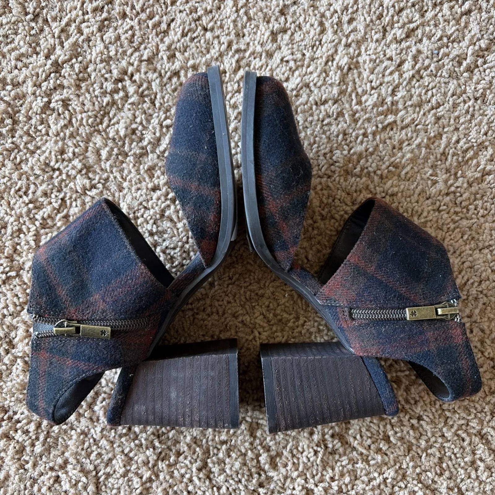 Lucky Brand Dark Brown Multi Plaid Closed Toe Block Heel Shoes Academia Womens 6 - Image 3