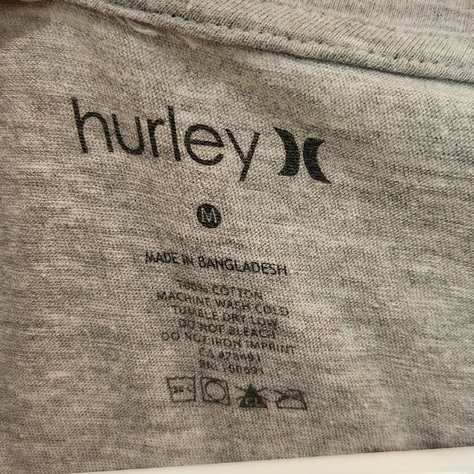 Hurley Y2K Heather Gray Slim Tee Shirt Top with Blue Graphic Casual Size Medium - Image 4