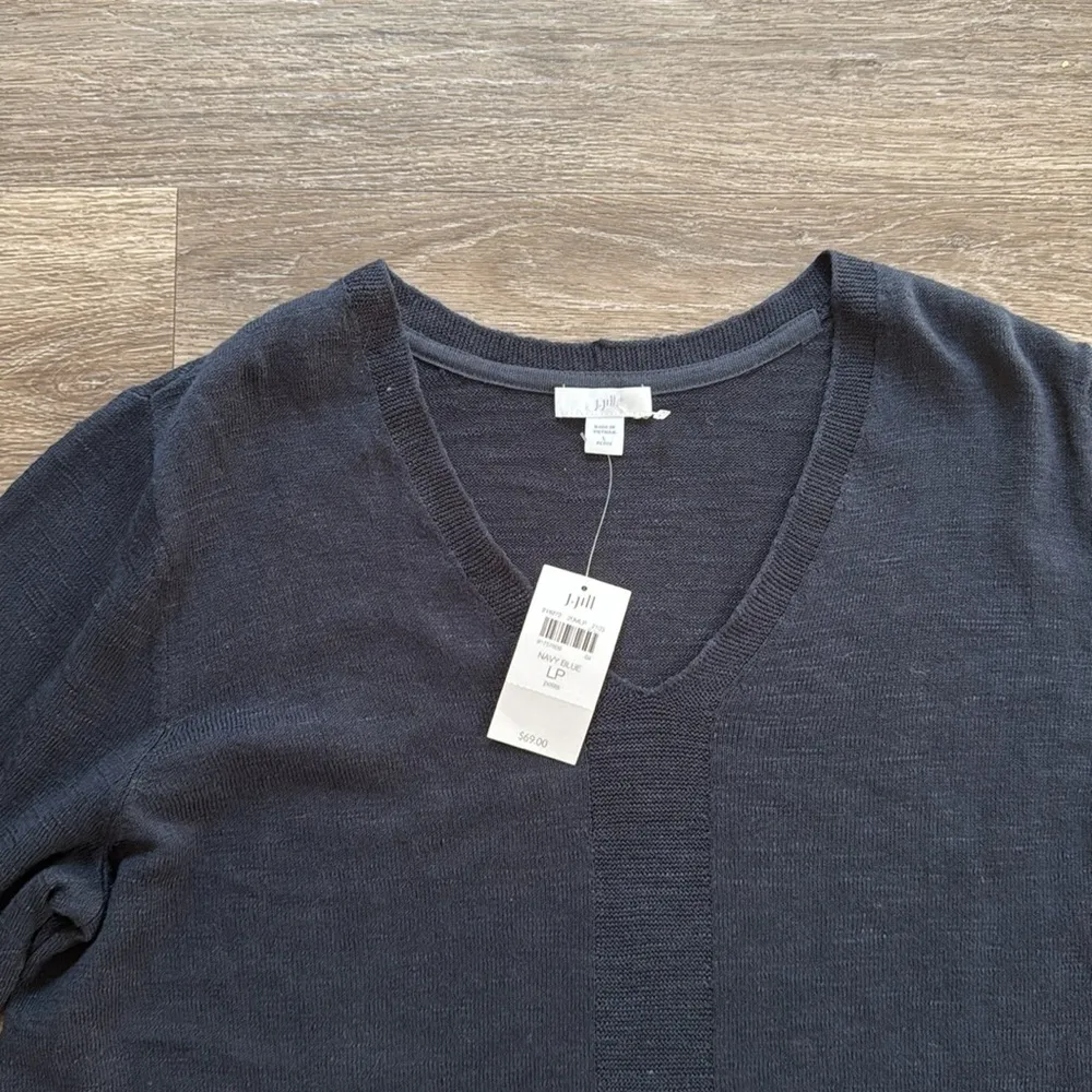 J. Jill Women’s Petite Linen Cotton Blend Long Sleeve Shirt Casual Navy Top L - Image 3