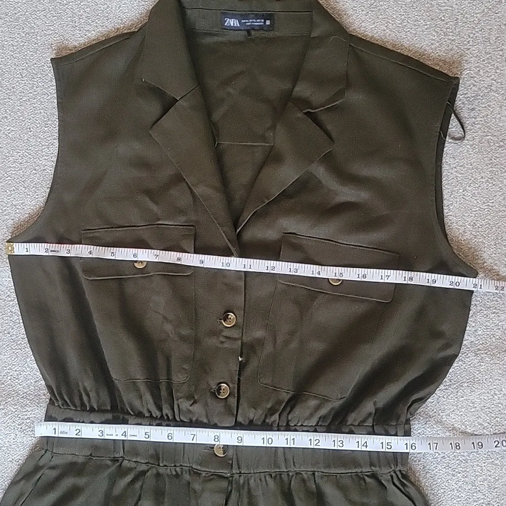 Zara Jumpsuit Dark Green Button-Up Linen Blend  Size XL - Image 9