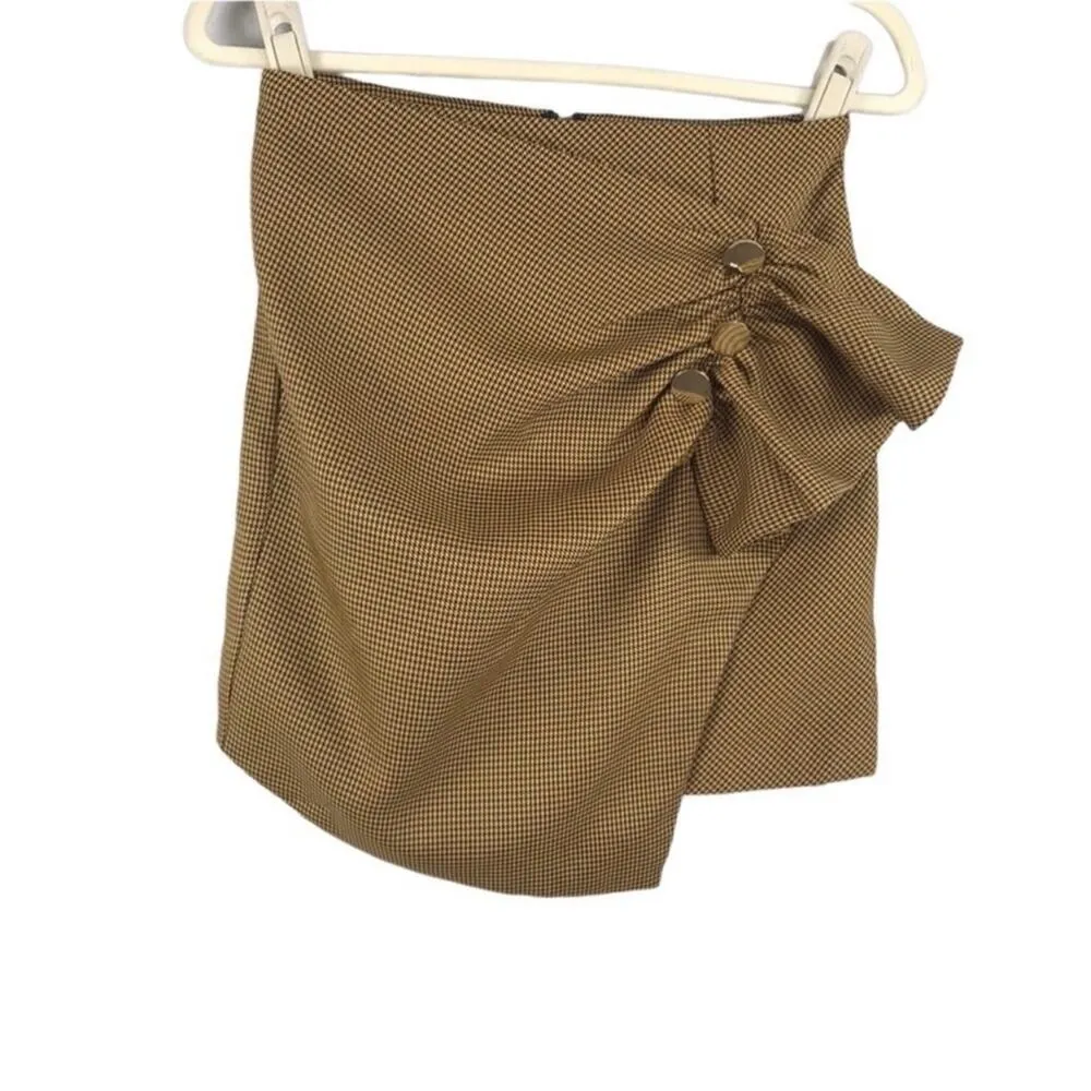 N12H Houndstooth Skirt S Exhibitionist Wrap Assym Ruffle Boho Fairy Acubi City Yellow - Image 6