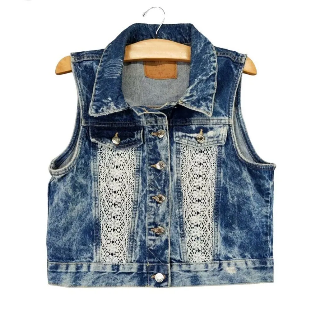 Womens Amethyst Jeans Cowboy Coture Stonewash Western Chic Denim Jean Vest  Sz L - Image 4