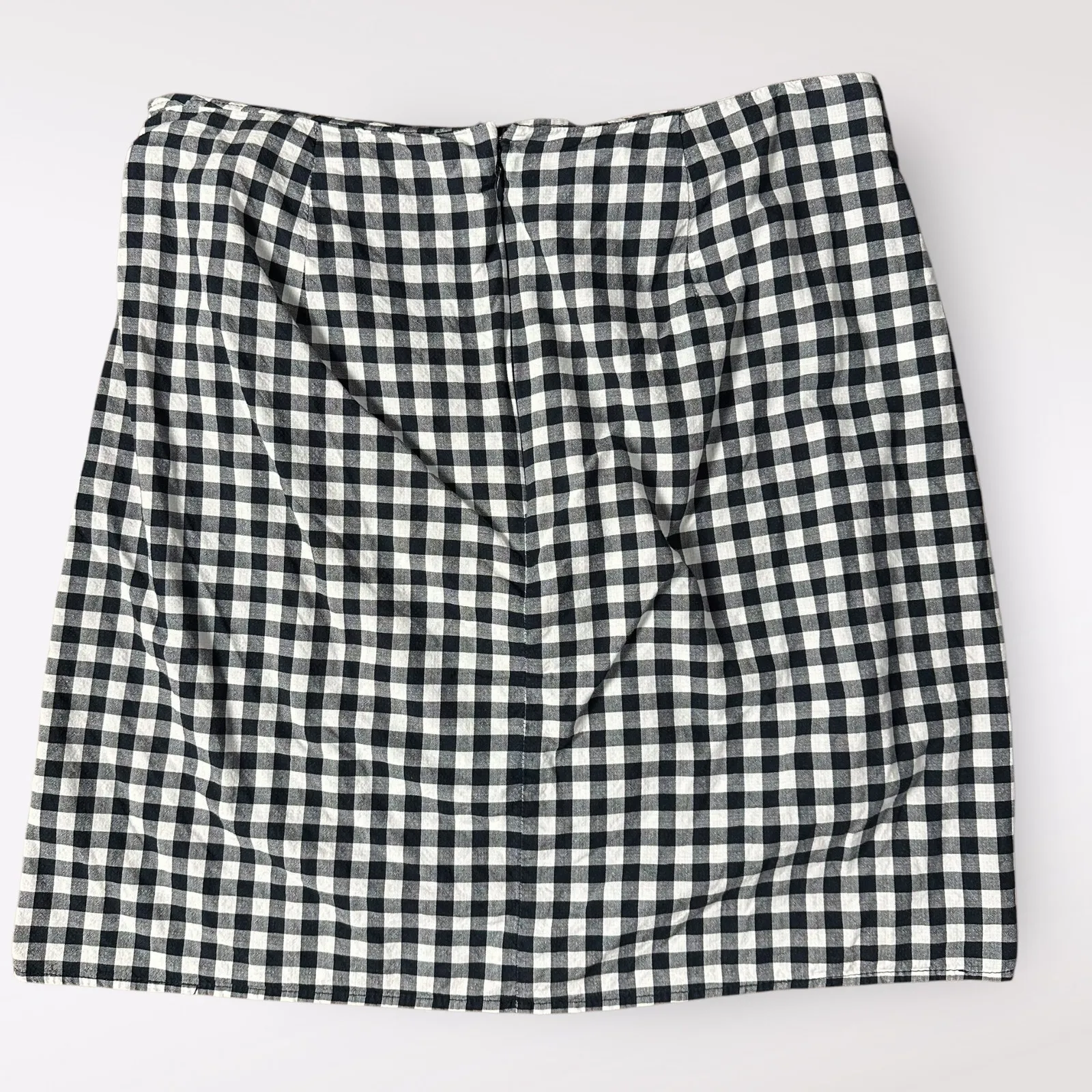 Loft Navy Blue Gingham Cotton Faux Wrap‎ Preppy Casual Summer Mini Skirt Size 8 - Image 3