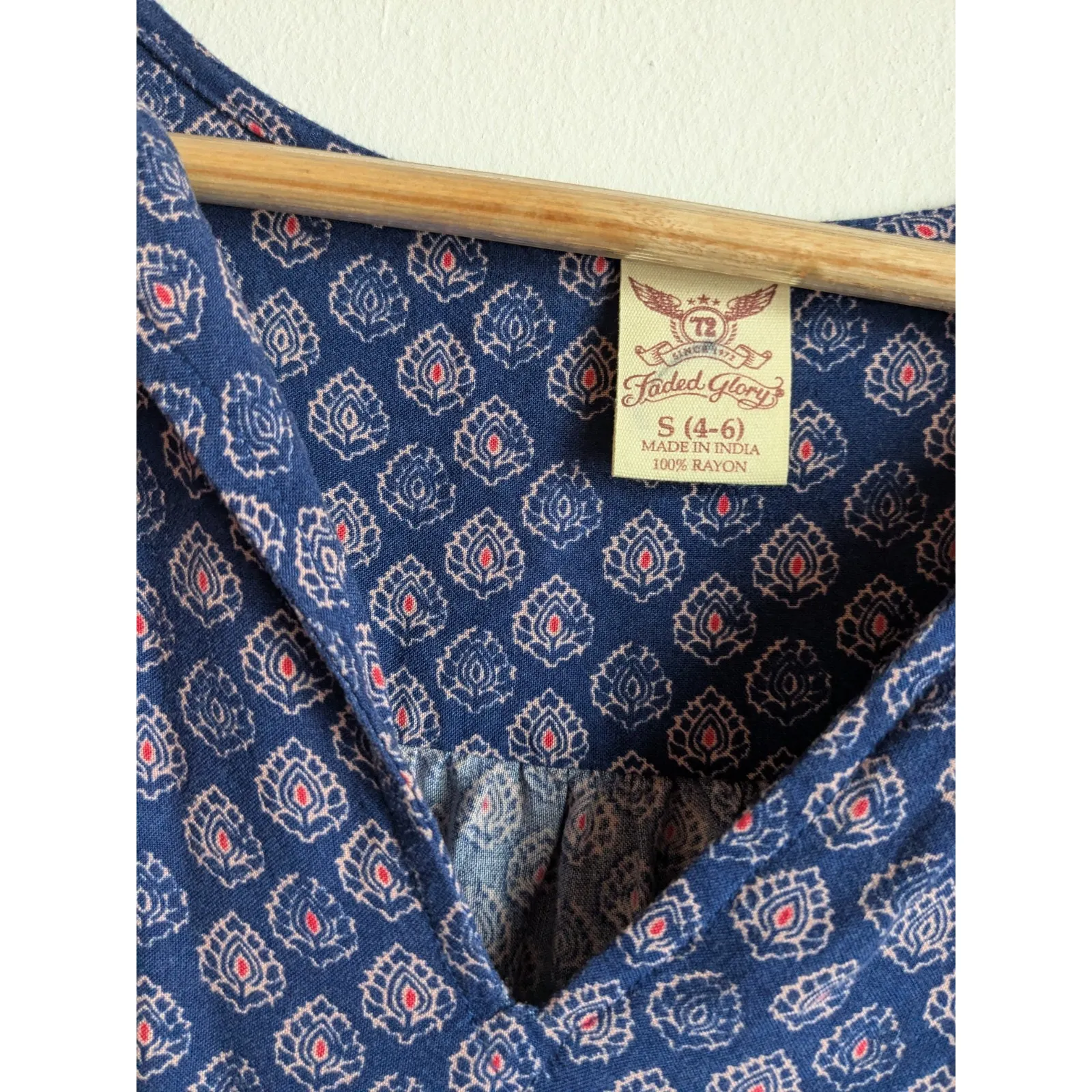 Faded Glory Dress Women's Paisley 3/4 Sleeve Boho Hippie Summer Size 4-6 S - Image 5