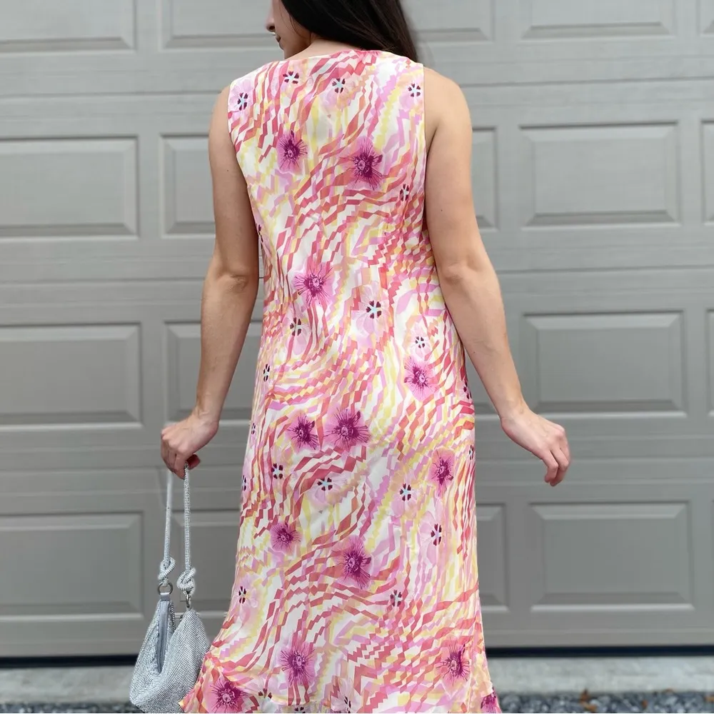 Bob Mackie Studio Maximalist Floral Silk Cowl Neck Midi Slip Dress 14 - Image 4