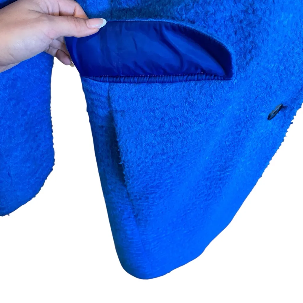 Royal Blue Textured Longline Coat | Oversized Wool Look Zara Style Jacket - Image 6