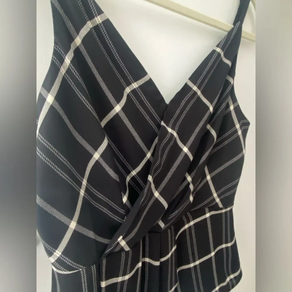 Cabi Plaid Check Crossover Cami Black Strappy Peplum Top Women 2 Preppy Office - Image 6