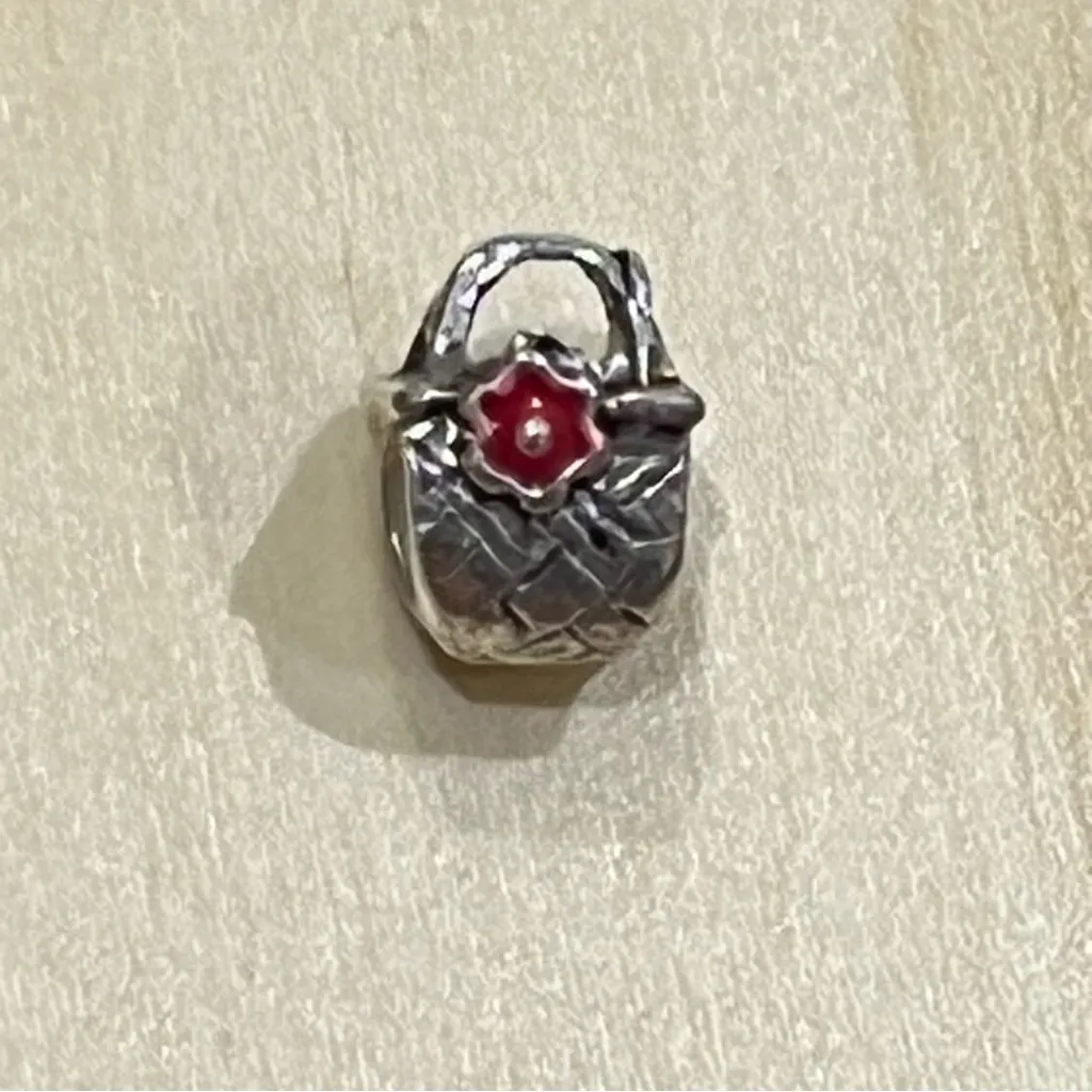 Chamilia 925 Sterling Silver Basket Charm Bead with Pink Enamel Flower - Image 8