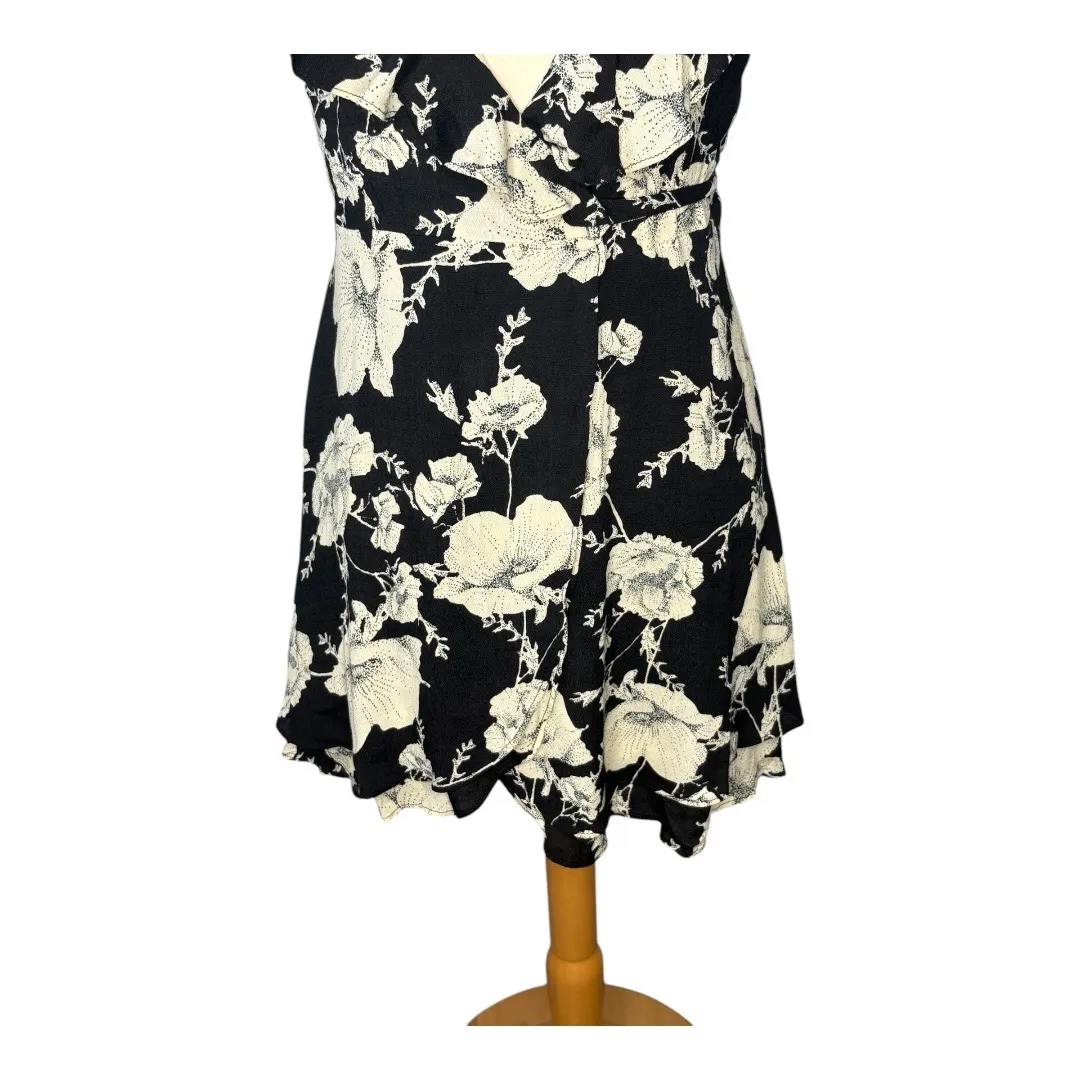Free People French‎ Quarter Ruffled Wrap Dress Floral Black Cream Size Small New - Image 8