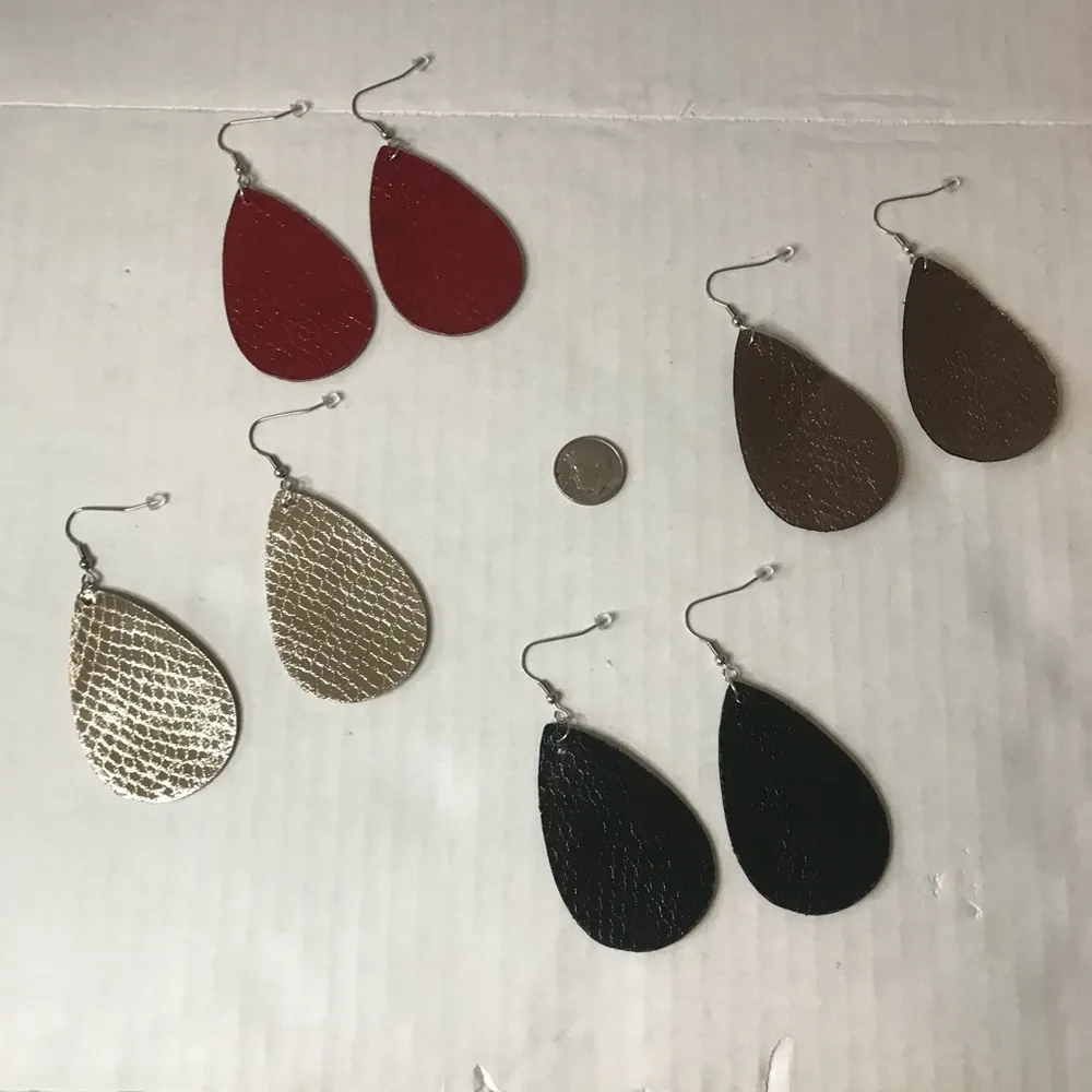 Foil Teardrop Earrings Faux Leather Set of 4, BNIP - Image 9