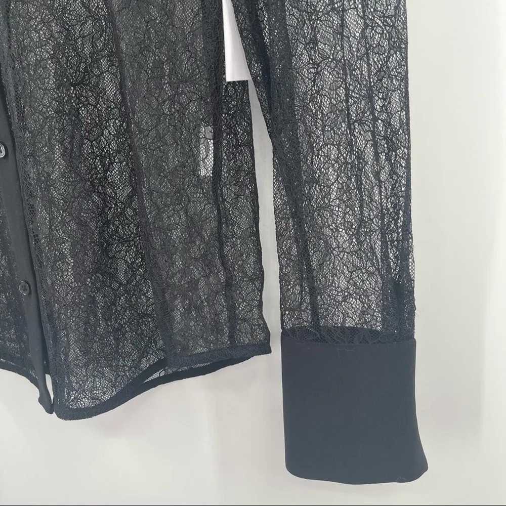 EQUIPMENT Black Lace Button Down Blouse Sexy Lolita Cocktail Sheer SZ Small NWT - Image 7