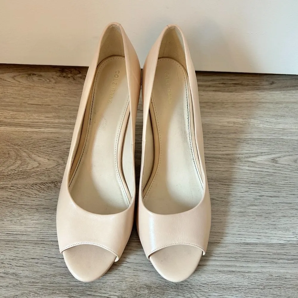 Cole Haan Women's Harlow Open Toe Pump Patent Leather Nude Size 10 - Image 3
