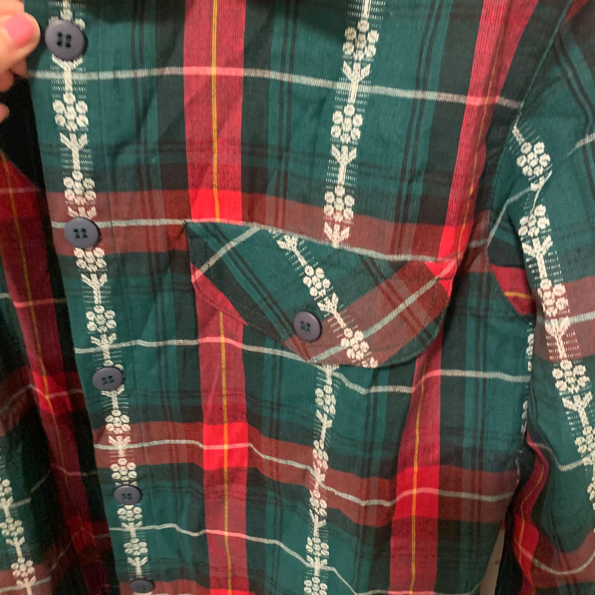 Vintage red Blue & Green Floral Embroidered Flannel Shirt NWT Multiple Size M petite - Image 3