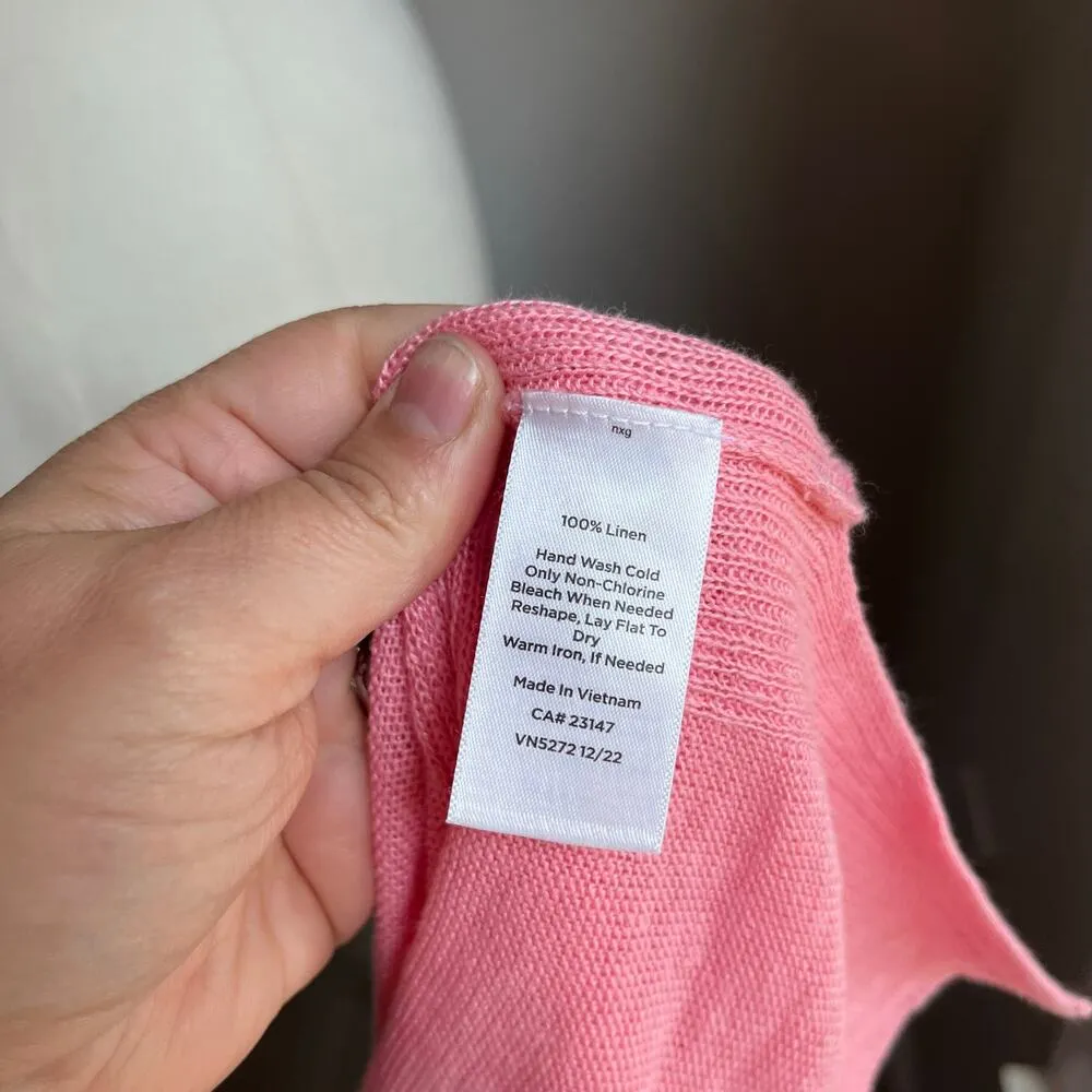 Talbots V Neck Pink Lightweight 100% Linen Sweater Cardigan Sz Small - Image 9