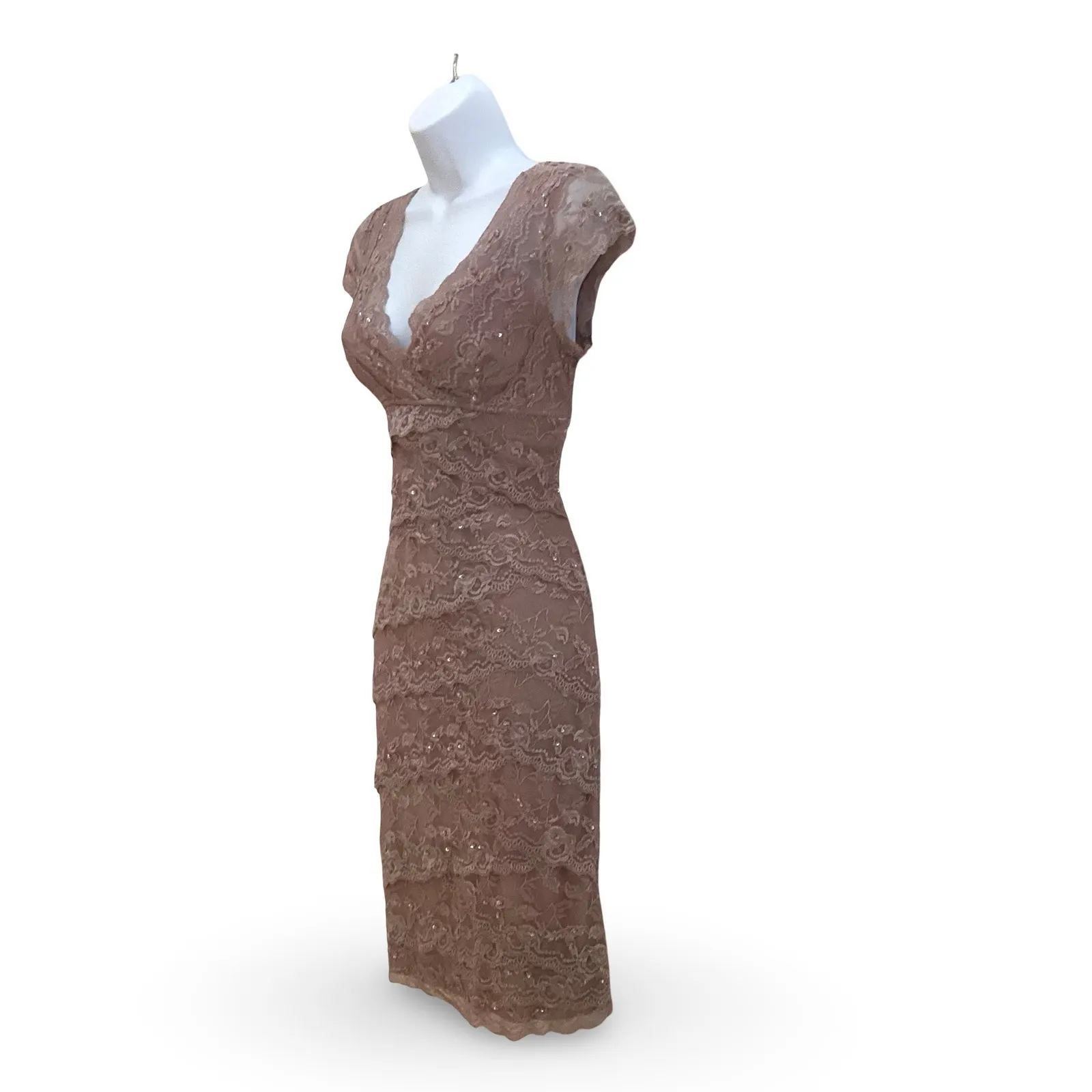 Marina Tiered Lace Dress Pink Size 4 - Image 3