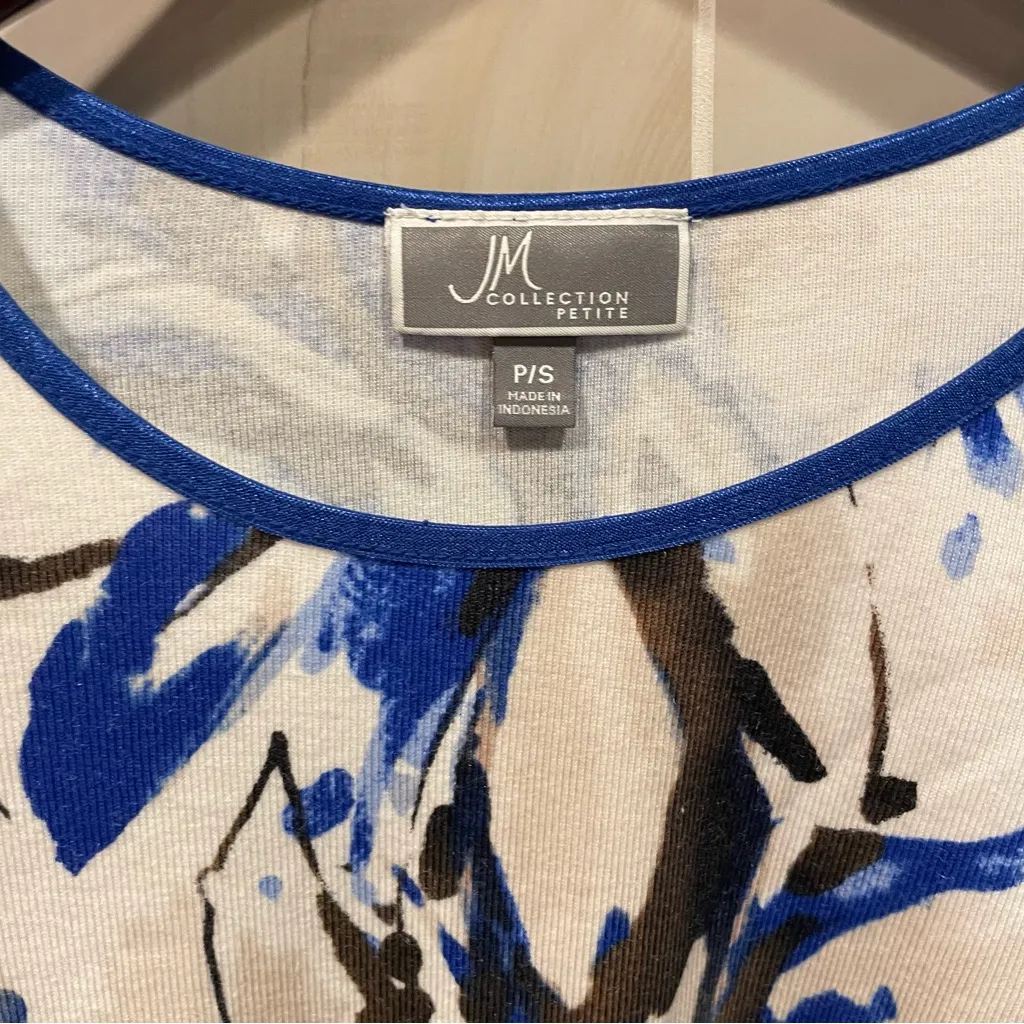 Cute creamy cotton baby rib top blue ribbon trim JM Collection watercolor splash - Image 9