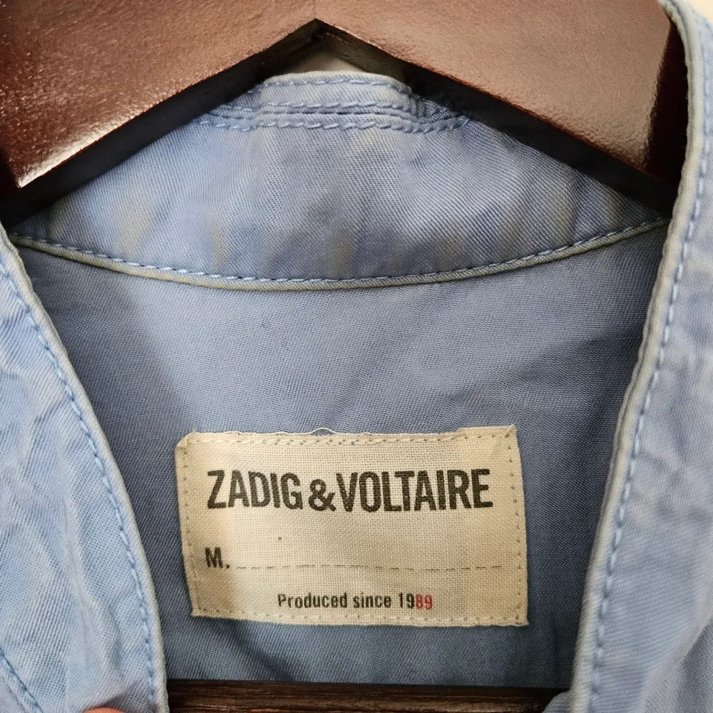 Zadig & Voltaire Jacket Light Blue Military Style Skull Zip Up Patch Casual - Image 12