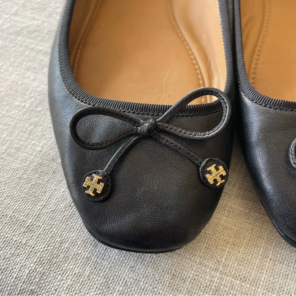 Tory Burch Laila Driver Ballet Flats Black Square Toe Bows Size 9.5 - Image 5