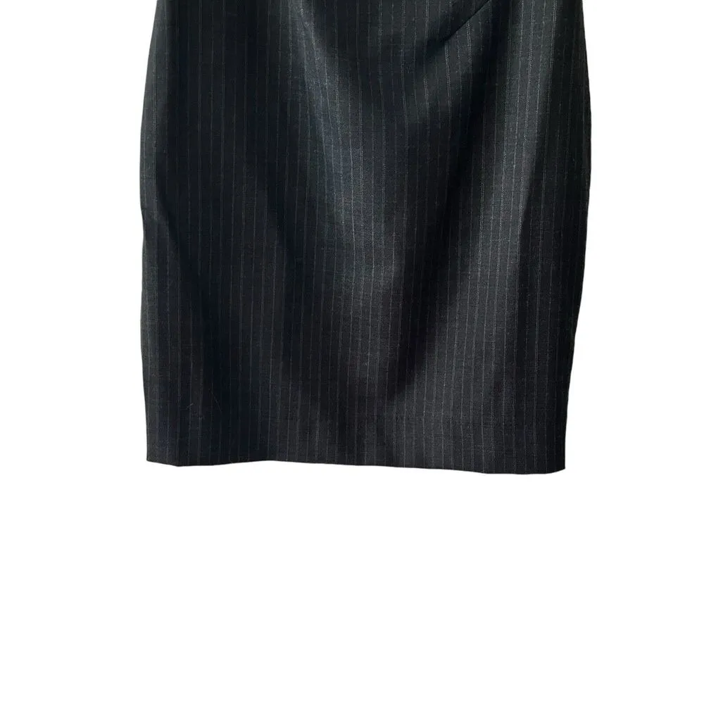 Milly Dress Virgin Wool Cutout Shoulder Tailored Sheath‎ Gray Pinstripe Size 8 - Image 6