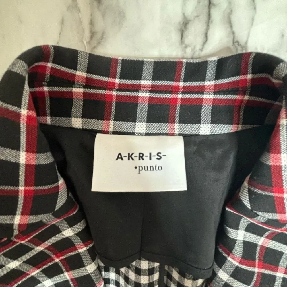 Akris Punto Red Black Plaid stripe Patterned blazer Business career size US 2 - Image 4