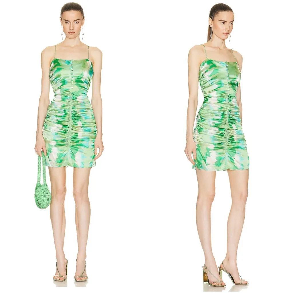 NWOT GANNI Organic Silk Satin Ruched Mini Dress - Image 2