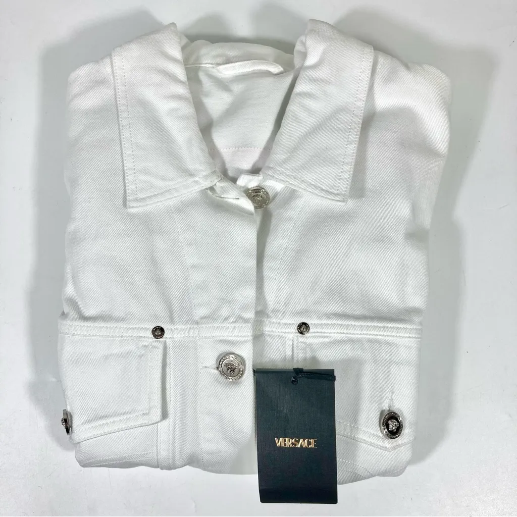 Versace Barocco Sea Oversize Denim Jacket White 42 IT La Vacanza 2024 Medusa NWT - Image 16