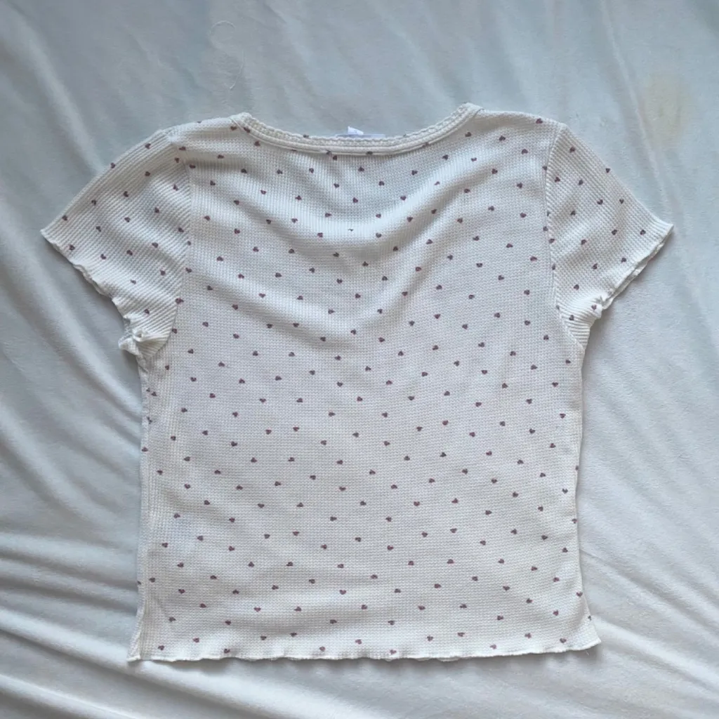 White and pink waffle knit lettuce trim tee Size L - Image 5